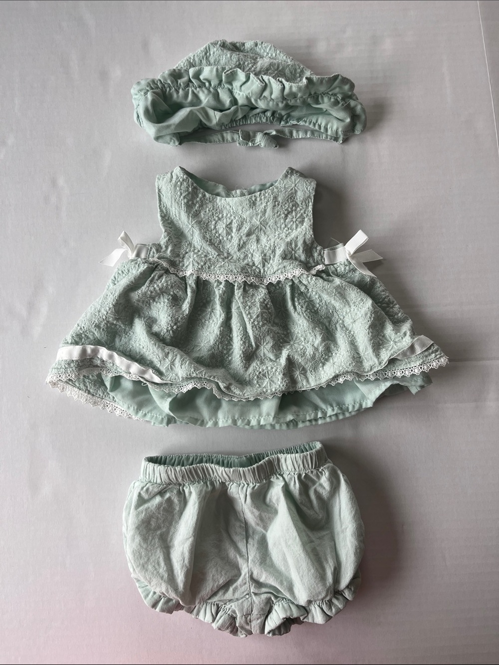 Baby Girls Mint Green Set with Bloomers and Hat